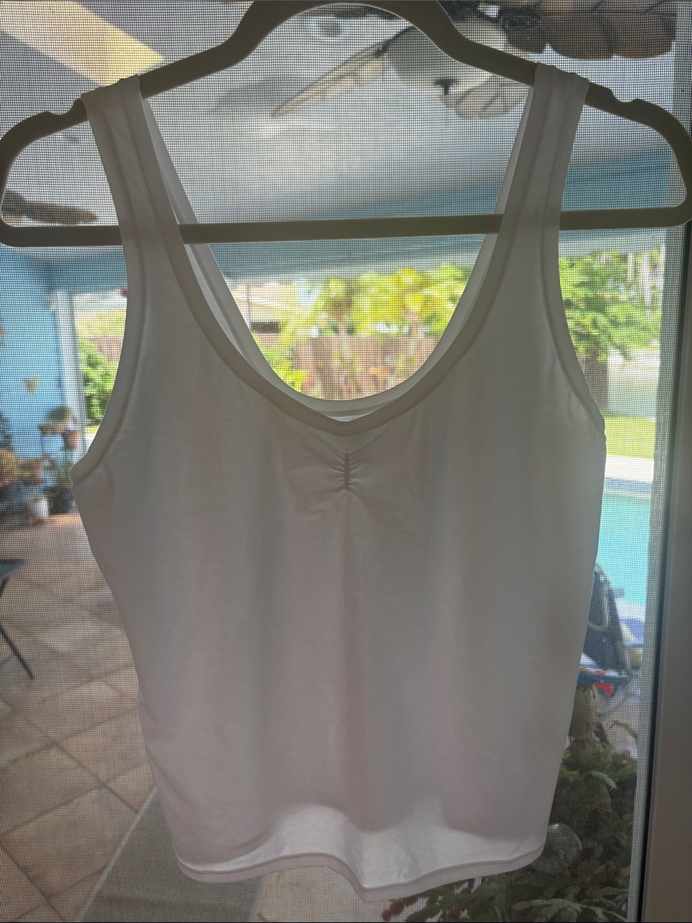 aerie White Scoop Neck Tank with Center Ruching
